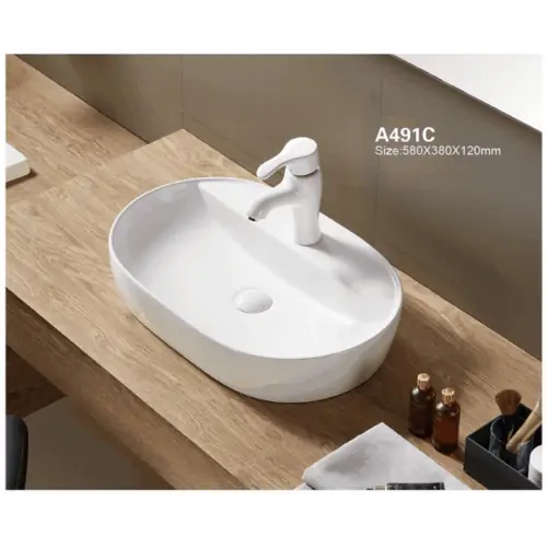 Slim Edge Long Oval Vessel Sink for Bathroom